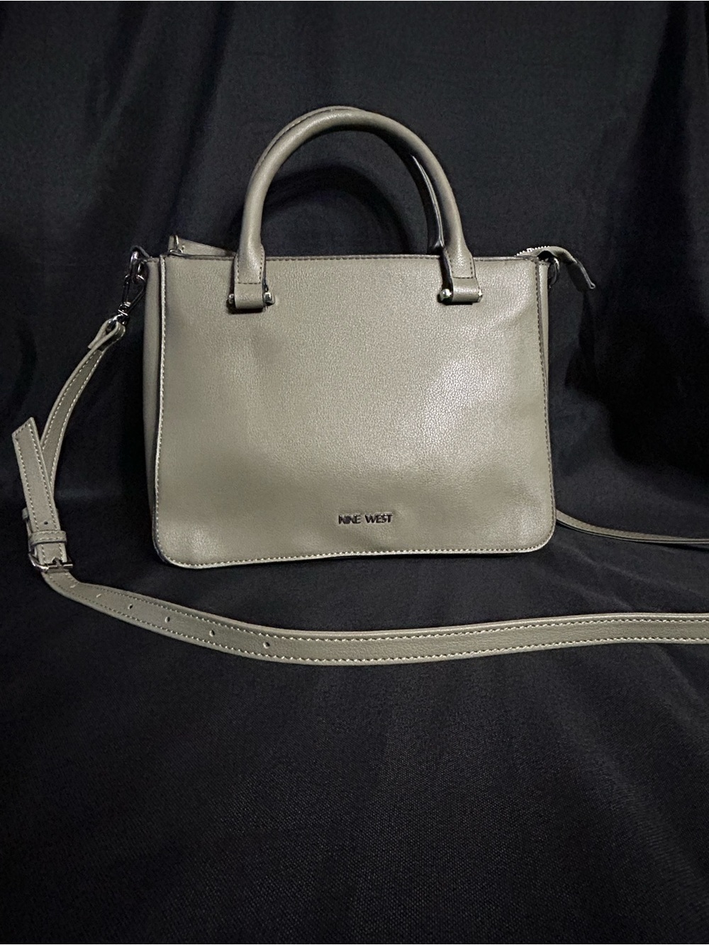 Nine West Olive Green Leather Multi-Pocket Satchel Shoulder Bag Handbag Purse